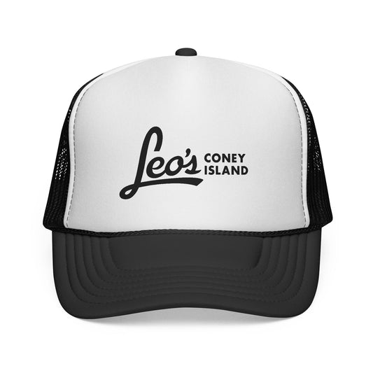 Leo's Coney Island Embroidered Trucker Cap — Retro Beach Baseball Hat