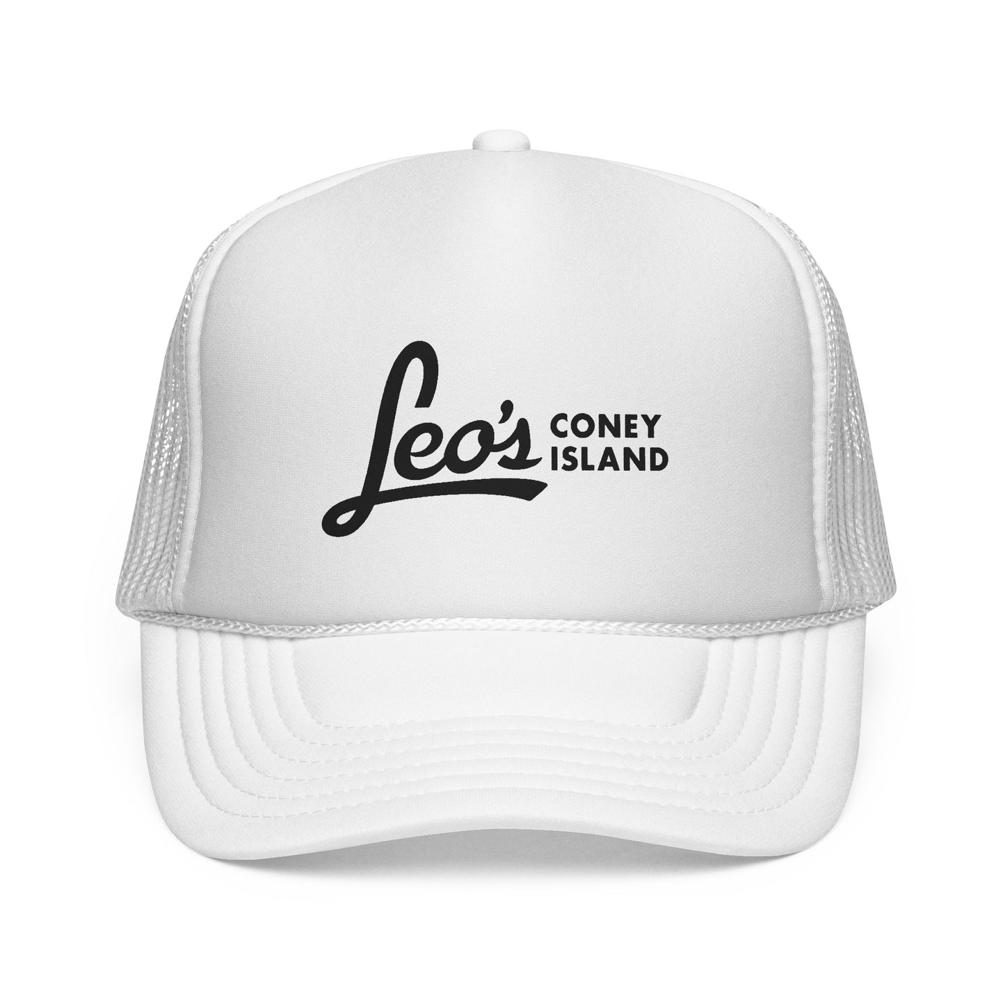 Leo's Coney Island Embroidered Trucker Cap — Retro Beach Baseball Hat