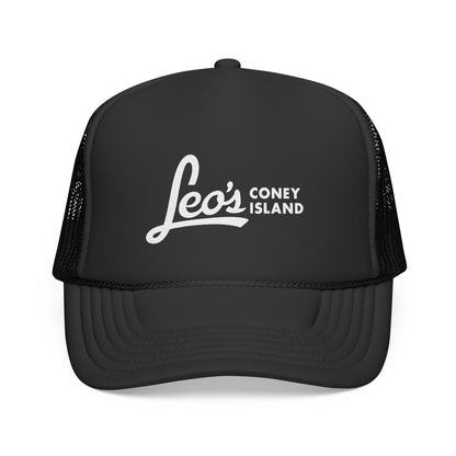 Leo's Coney Island Embroidered Trucker Cap — Retro Beach Baseball Hat