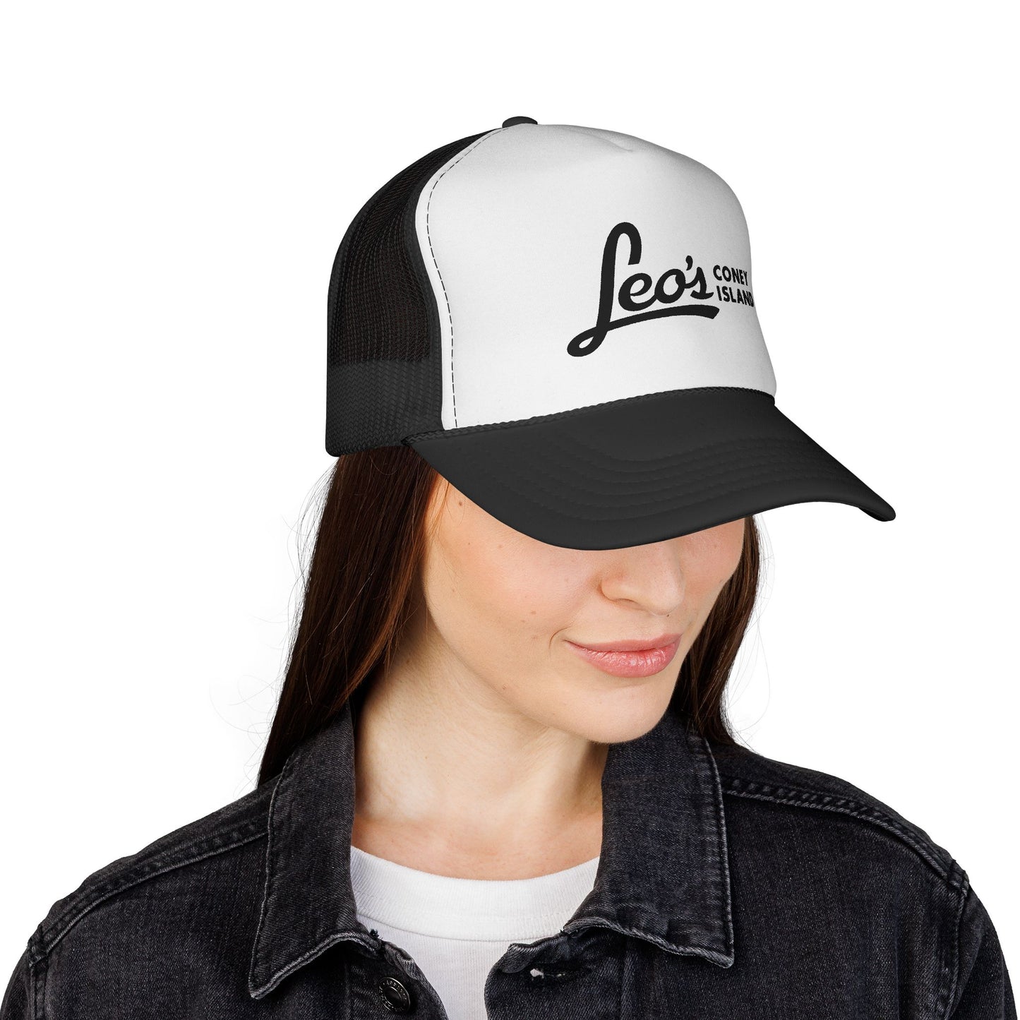 Leo's Coney Island Embroidered Trucker Cap — Retro Beach Baseball Hat