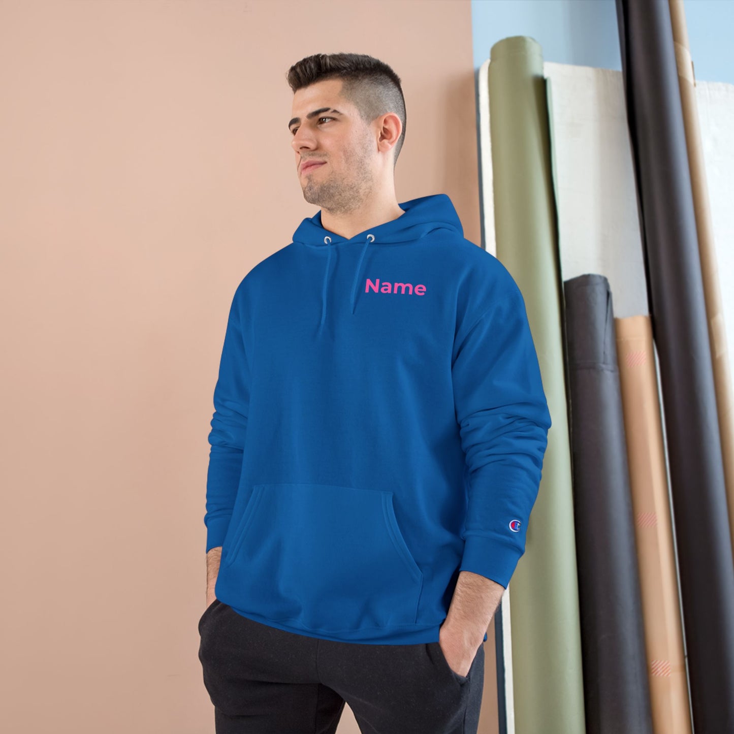 Champion Hoodie - Custom Name Retro Logo Hoodie (Pink)